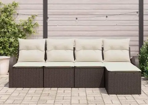 Set de canapea de grădină 5 piese cu perne maro poliratan - 3/5