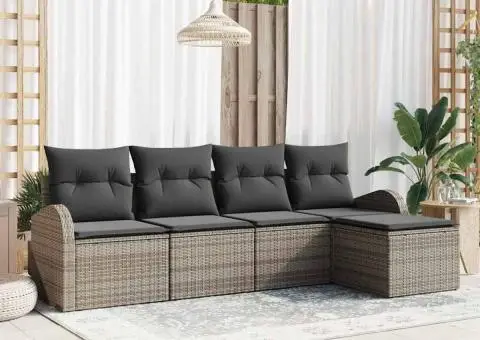 Set Canapea 5 Piese Grădină cu Perne Gri Ratan Polimeric - 1/5