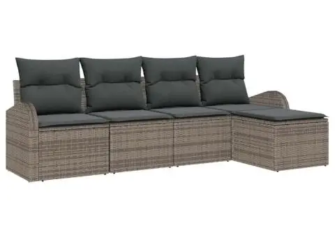 Set Canapea 5 Piese Grădină cu Perne Gri Ratan Polimeric - 2/5