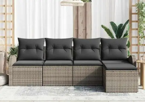 Set Canapea 5 Piese Grădină cu Perne Gri Ratan Polimeric - 3/5