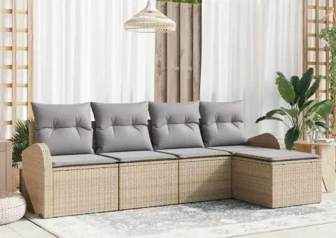 Set Canapea de Grădină de 5 Piese cu Pernuțe Bej Ratan Polimer - 1/5