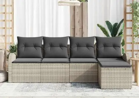 Set canapea de grădină cu perne Gri deschis Poliratan - 3/5