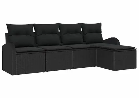 Set Canapea Grădină cu Pernuțe Negru Poliratan - 2/5