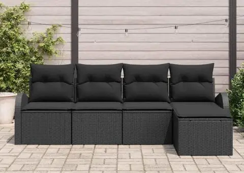 Set Canapea Grădină cu Pernuțe Negru Poliratan - 3/5
