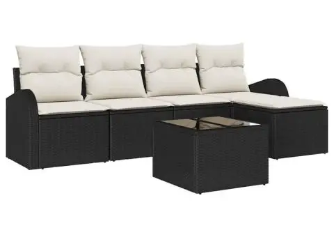 Set de Canapea pentru Grădină de 5 Piese cu Perne, Ratan Polietilenic Maro - 2/5