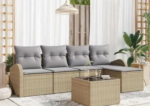 Set Canapea de Grădină cu Pernuțe Negre din Poliratan - 1/5