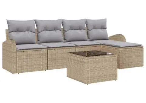 Set Canapea de Grădină cu Pernuțe Negre din Poliratan - 2/5