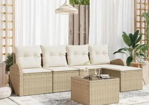 Set de canapea de grădină 6 piese cu perne din ratan polimeric maro - 1/5