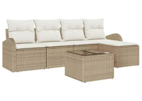 Set de canapea de grădină 6 piese cu perne din ratan polimeric maro - 2/5