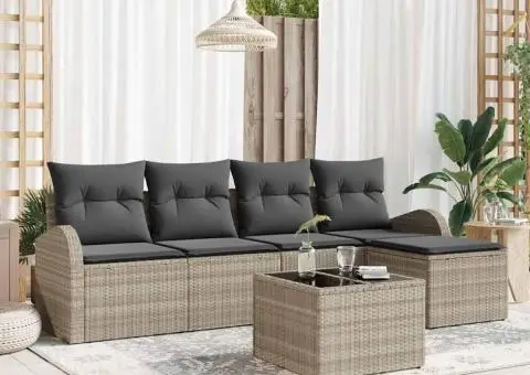 Set canapea de grădină 6 piese cu perne gri din poliratan - 1/5