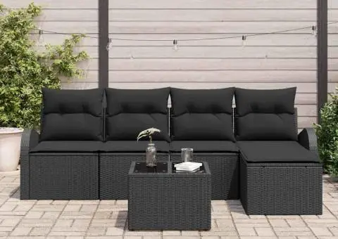 Set de Canapea de Grădină cu Pernă Bej Poliratan - 3/5