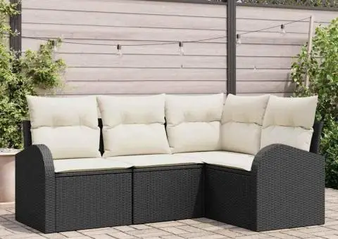 Set canapea 4 piese cu perne ratan poli negru - 1/5