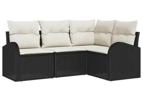 Set canapea 4 piese cu perne ratan poli negru - 2/5