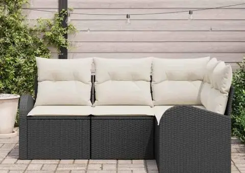 Set canapea 4 piese cu perne ratan poli negru - 3/5