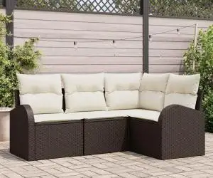 vidaXL Set Canapea Grădină 4 Piese cu Perne Maro Ratan Polimer