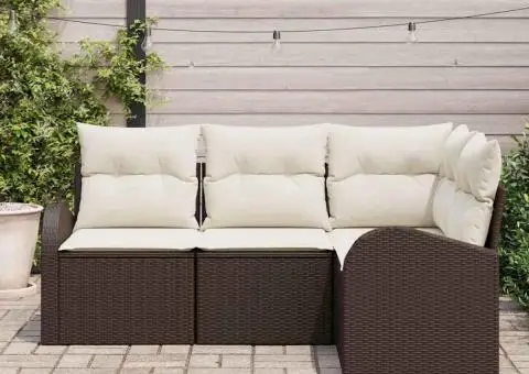 Set Canapea Grădină 4 Piese cu Perne Maro Ratan Polimer - 3/5