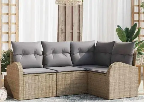 Set Canapea 4 Piese Grădină cu Perne Bej din Ratan - 1/5