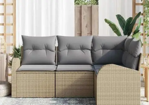 Set Canapea 4 Piese Grădină cu Perne Bej din Ratan - 3/5