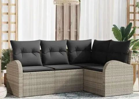 Set de Canapea de Grădină cu Pernuțe Gri Deschis Poli Ratan - 1/5