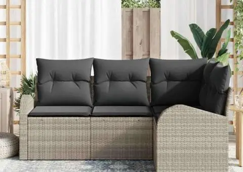 Set de Canapea de Grădină cu Pernuțe Gri Deschis Poli Ratan - 3/5