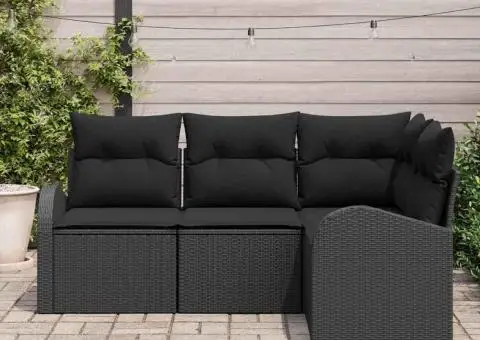 Set de canapea grădină 4 piese cu perne Negru Ratan poli - 3/5