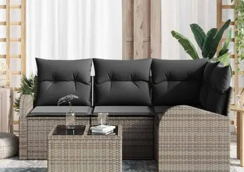 Set de 4 Piese de Canapea de Grădină cu Pernițe Negre Ratan Poly - 3/5