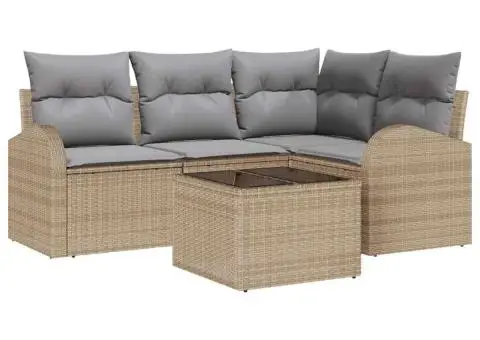 Set canapea 5 piese cu perne din ratan poliester negru - 2/5