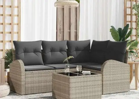 Set canapea grădină cu perne 5 piese gri ratan poliester - 1/5