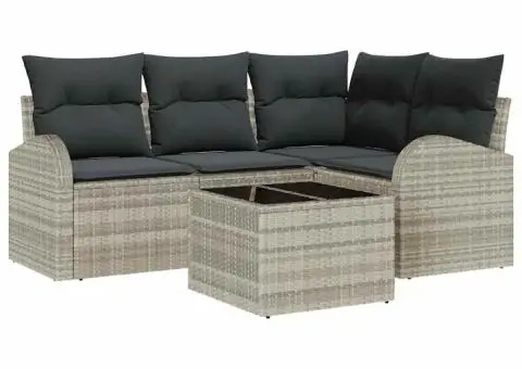 Set canapea grădină cu perne 5 piese gri ratan poliester - 2/5