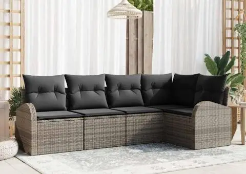 Set Canapea Grădină cu Perne Gri Ratan Poliester - 1/5