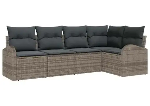 Set Canapea Grădină cu Perne Gri Ratan Poliester - 2/5