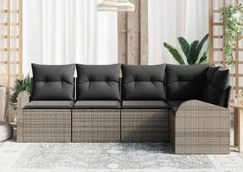 Set Canapea Grădină cu Perne Gri Ratan Poliester - 3/5