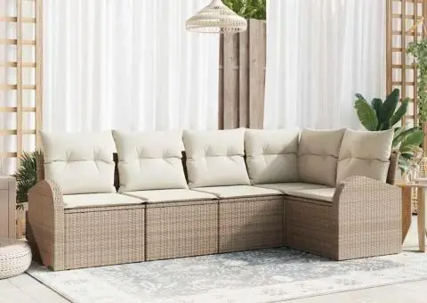 Set de canapea de grădină 5 piese cu perne - Ratan poli bej - 1/5