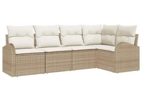 Set de canapea de grădină 5 piese cu perne - Ratan poli bej - 2/5