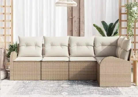 Set de canapea de grădină 5 piese cu perne - Ratan poli bej - 3/5