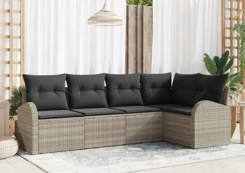 Set canapea grădină 5 piese cu perne gri deschis din poliratan - 1/5