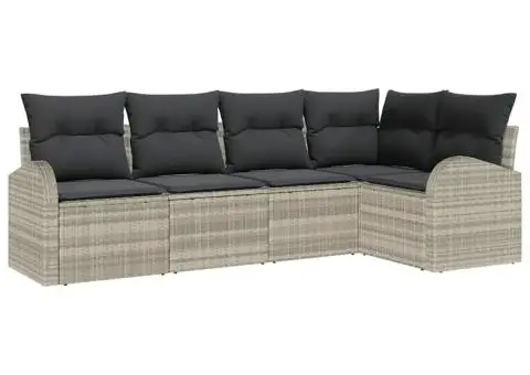 Set canapea grădină 5 piese cu perne gri deschis din poliratan - 2/5