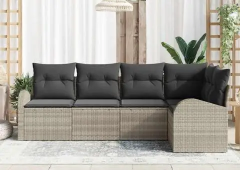 Set canapea grădină 5 piese cu perne gri deschis din poliratan - 3/5