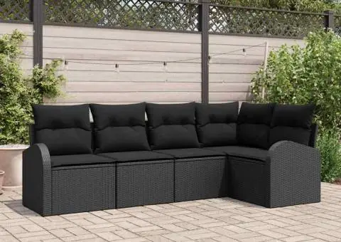 Set de canapea de grădină 5 piese cu perne Negru din poliratan - 1/5