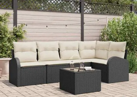 Set Canapea Grădină cu 5 Piese și Perne Ratan - 1/5