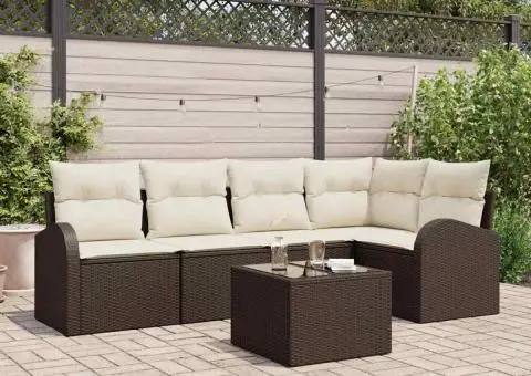 Set Canapea de Grădină cu Perne 5 Piese Gri Ratan Poli - 1/5