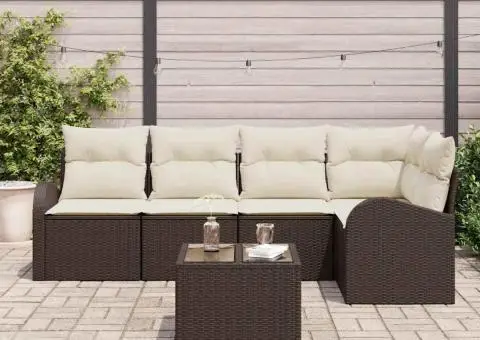 Set Canapea de Grădină cu Perne 5 Piese Gri Ratan Poli - 3/5