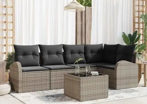 Set de Canapea de Grădină cu Perne Ratan Poli Negru - 1/5