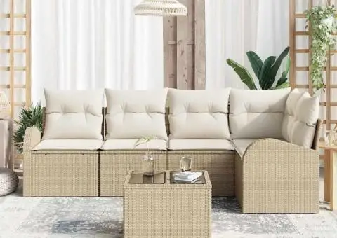 Set Canapea de Grădină cu Perne Bej Poliratan - 3/5