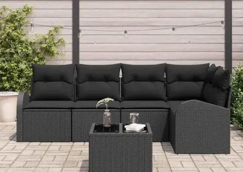 Set de canapea de grădină cu perne bej din ratan poli - 3/5