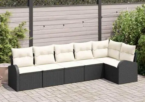 Set de Canapea de Grădină cu 6 Piese cu Pernă Negru Poliratan - 1/5