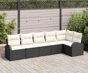 vidaXL Set de Canapea de Grădină cu 6 Piese cu Pernă Negru Poliratan
