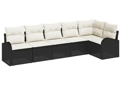 Set de Canapea de Grădină cu 6 Piese cu Pernă Negru Poliratan - 2/5