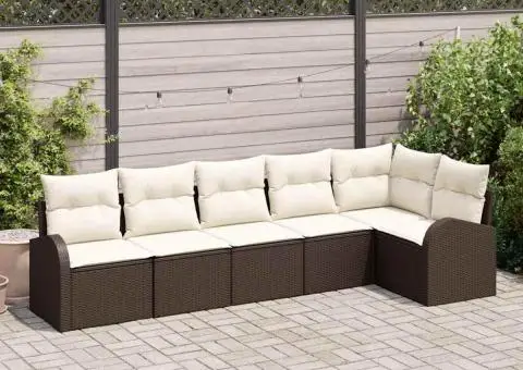 Set de canapea de grădină 6 piese cu perne maro ratan poli - 1/5