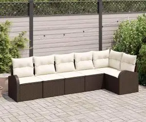 vidaXL Set de canapea de grădină 6 piese cu perne maro ratan poli